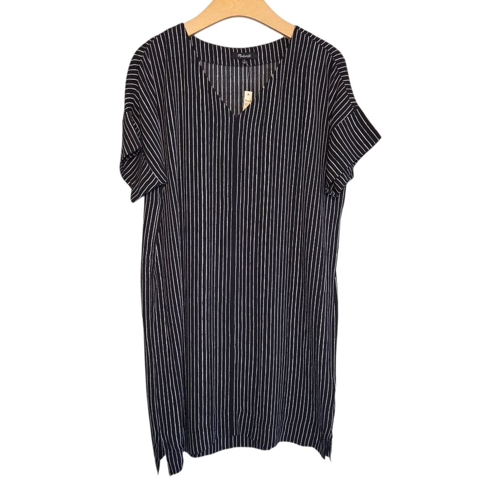 Madewell NWT Novel Shift Dress In Chalkboard Stripe Mini Casual Brunch Sz M
